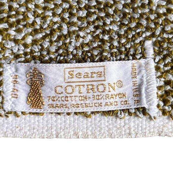 Sears Bath Towels USA Set of 2 MCM 70s Green Sculpted Floral Tapestry Fringe - Picture 5 of 13